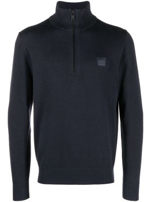 BOSS pull en coton mélangé à col zippé - Bleu