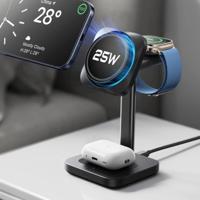 CryoBoost 3-in-1 Magnetic Charging Station (25W, Qi2.2) - EU Plug-Black