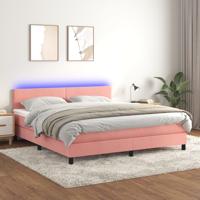 Boxspring met matras en LED fluweel roze 160x200 cm
