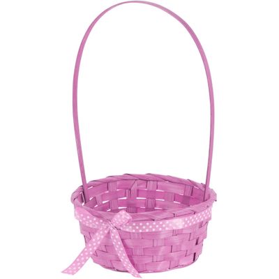 Paaseieren mandje roze rond met hengsel 39 cm