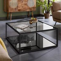 Kave Home Salontafel Blackhill Glas met zwart frame - Vierkant - thumbnail