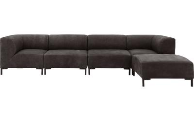 Goossens Excellent Bank Marshall Met Hocker donkerbruin, leer, 2 x 1,5-zits, urban industrieel