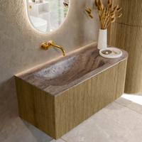 Badmeubel Mondiaz Kurve-Dlux | 105 cm | Meubelkleur Dusk | Wastafelkleur Oza | Solid surface | Wasbak linker zijde spoelbak | Zonder kraangat(en) Badmeubel Mondiaz Kurve-Dlux | 105 cm | Meubelkleur Dusk | Wastafelkleur Oza | Solid surface | Wasbak linker zijde spoelbak | Zonder kraangat(en)