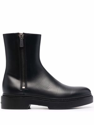 Santoni bottes en cuir à petit talon - Noir
