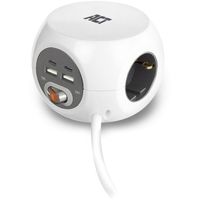 ACT Connectivity Kubusvormige stekkerdoos 3x met 4 USB-poorten, 1,5m stekkerdoos