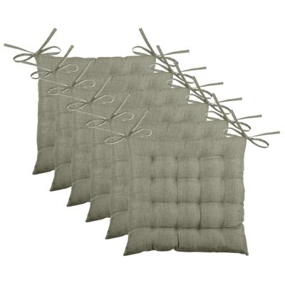 Stof Textile stoelkussen BEA - 6x - groen - 40 x 40 x 4 cm - touwtjes sluiting - binnen/buiten