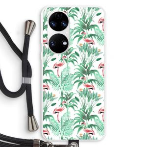 Flamingo bladeren: Huawei P50 Transparant Hoesje met koord
