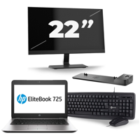 HP EliteBook 725 G3 - AMD PRO A8-8600B - 12 inch - 8GB RAM - 240GB SSD - Windows 11 + 1x 22 inch Monitor