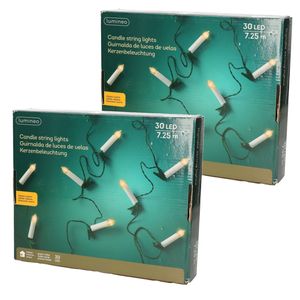 Set van 2x stuks kaarsen lichtsnoer/kerstverlichting warm wit 30 lampjes 725 cm