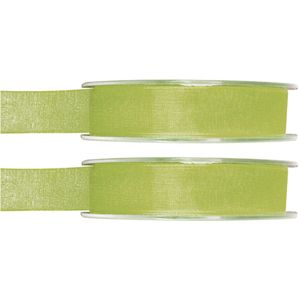 2x Hobby/decoratie groene organza sierlinten 1,5 cm/15 mm x 20 meter