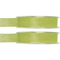 2x Hobby/decoratie groene organza sierlinten 1,5 cm/15 mm x 20 meter - thumbnail