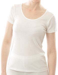 Zijden Dames Rib T-Shirt met Ronde Hals Alkena Kleur Gebroken wit Maat Large