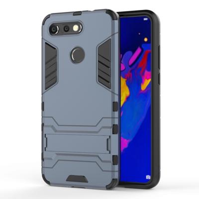 Schokbestendige PC + TPU Case voor Huawei Honor V20 met houder (marineblauw)