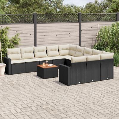 12-delige Loungeset met kussens poly rattan zwart