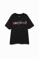 T-shirt met logo in regenboogkleuren - BLACK - 3/4 - thumbnail