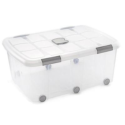Plasticforte Opslagbak/box met deksel - 1x - 100L - 80 x 60 x 33 cm - transparant - met wielen