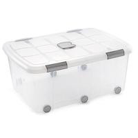 Plasticforte Opslagbak/box met deksel - 1x - 100L - 80 x 60 x 33 cm - transparant - met wielen