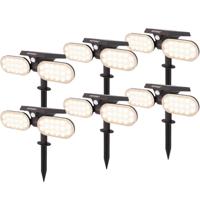 Set van 6 Pato - Solar prikspot - Bewegingssensor en schemerschakelaar - PIR - 3000K Warm wit - 2 lichtstanden - 300 Lumen - 6-12 uur brandtijd - IP65 waterdicht - Tuinspot