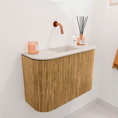 Toiletmeubel Mondiaz Joya Dlux | 63.2 cm | Meubelkleur Oak | Faye wastafel Meli Wasbak Midden | Zonder kraangat(en)