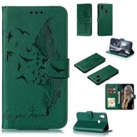 Voor Galaxy A10s Feather patroon Litchi textuur horizontale Flip lederen draagtas met houder & portemonnee & kaartsleuven (groen)