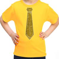 Verkleed t-shirt voor kinderen - glitter stropdas - geel - meisje - carnaval/themafeest kostuum - thumbnail