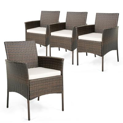 Set van 4 Buiten Rotan Tuinstoelen Eetkamerstoelen met Zachte Kussens Terrasstoelen met Stevig Metalen Frame Belastbaar tot 180 KG