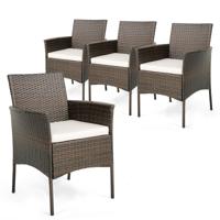 Set van 4 Buiten Rotan Tuinstoelen Eetkamerstoelen met Zachte Kussens Terrasstoelen met Stevig Metalen Frame Belastbaar tot 180 KG