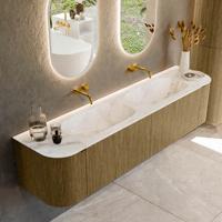 Badmeubel Mondiaz Kurve-Dlux | 190 cm cm | Meubelkleur Dusk | Wastafelkleur Frappe | Solid surface | Wasbak beiden zijden spoelbak | Zonder kraangat(en)