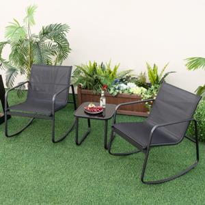3-delige Schommelset Balkonset met 2 Stoelen en Tafel Tuinmeubelset met Zachte Schommelbeweging Zitgroep voor Terras Balkon