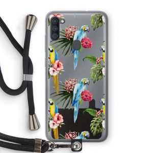 Kleurrijke papegaaien: Samsung Galaxy A11 Transparant Hoesje met koord