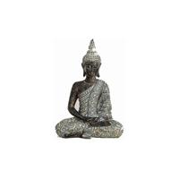 Thaise Boeddha beeldje - antiek grijs - polystone - 23 x 33 cm - binnen/buiten   -