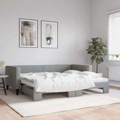 Slaapbank met onderschuifbed 90x190 cm stof lichtgrijs