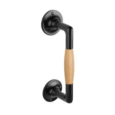 De Oude Deurklink Handgreep 195mm rond rozet mat zwart/eikenhout