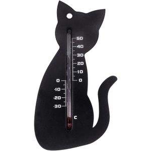 Binnen/buiten thermometer zwarte kat/poes 15 cm   -