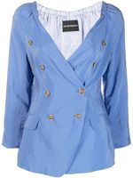 Emporio Armani double-breasted silk jacket - Bleu - thumbnail