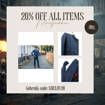 Maatpak Voor Heren | 3-delig Pak | Blauw Overcheck Twill | Arthur Shelby | Peaky Blinders | Peaky Blinders