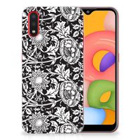 Samsung Galaxy A01 TPU Case Black Flowers - thumbnail