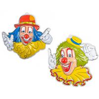 Carnaval/party decoratie borden - 2x Clown hoofden - wand/muur versiering - 50 x 50 cm - plastic