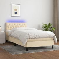Boxspring met matras en LED stof crèmekleurig 100x200 cm