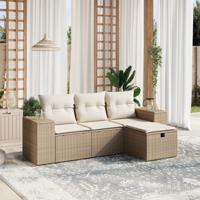 4-delige Loungeset met kussens poly rattan beige