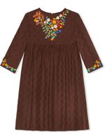 Gucci Kids robe à fleurs brodées - Marron