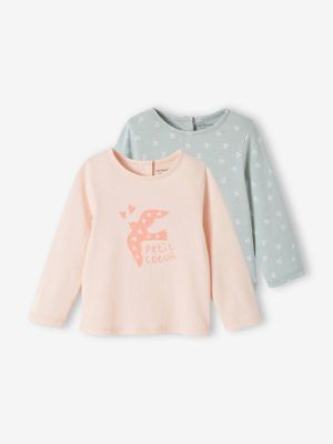 Set van 2 basic T-shirts voor baby's saliegroen
