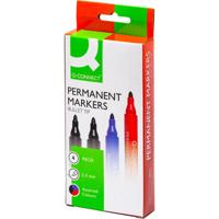 Q-CONNECT permanente marker, 2-3 mm, ronde punt, geassorteerde kleuren, etui van 4 stuks