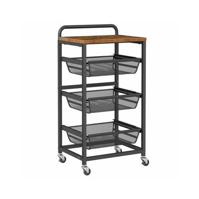 Serveerwagen met manden op wielen, Vintagebruin-Zwart / 4 Lagen