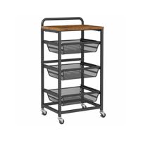 Serveerwagen met manden op wielen, Vintagebruin-Zwart / 4 Lagen