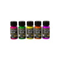 Neon Textielverf Set van 5 Kleuren, 50ml