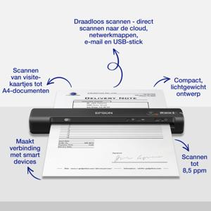 Epson WorkForce ES-60W, snelle draadloze mobiele A4-scanner met Wi-Fi-connectiviteit, ScanSmart-technologie en LCD-scherm