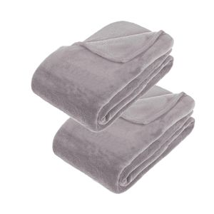 2x Stuks grote Fleece deken/fleeceplaid grijs 230 x 180 cm polyester