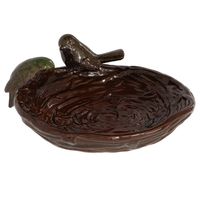 Vogelbad/voederschaal - nest - bruin - steen - D22 x H8,3 cm - drinkschaal voor tuinvogels