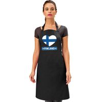 Finland hart vlag barbecueschort/ keukenschort zwart - thumbnail